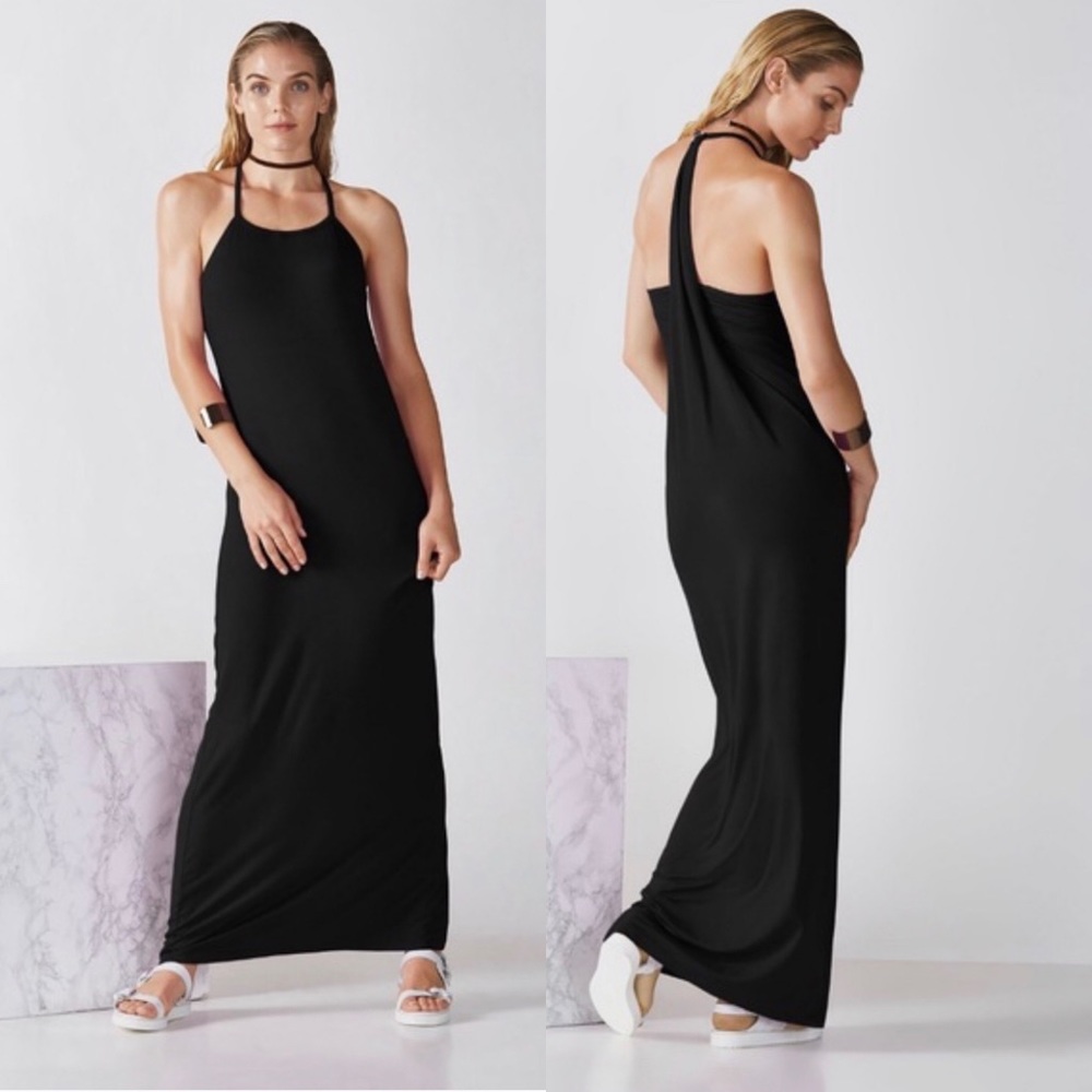 Fabletics Black Neema Draped Maxi Tank Dress